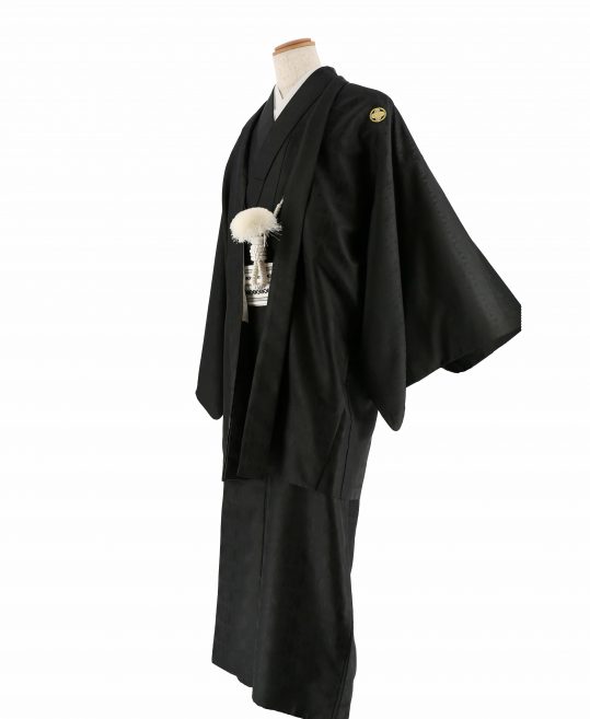 紋付袴レンタル・成人式・結婚式・卒業式|黒　黒ラメ菱形[身長180cm対応]No.317